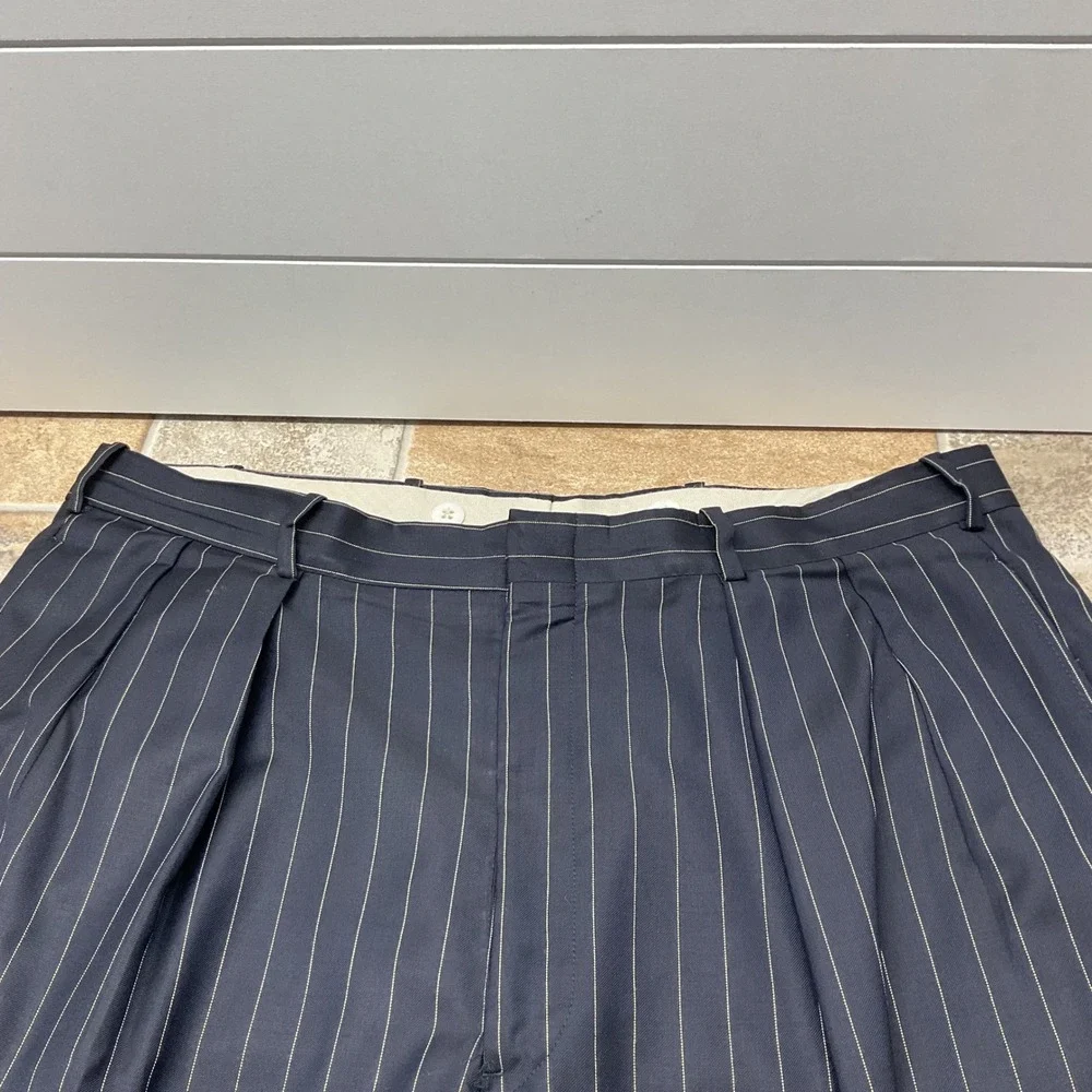 Granger Owings Royal Label Navy Pinstripe Wool Blazer Tailored Suit Jacket 42R